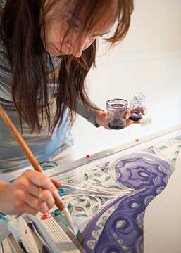 Diana, painting silks by hand
